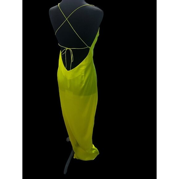 SER.O.YA CELINO SILK DRESS, SQUARE NECK THIN STRAPS NEON LIME SUMMER RESORT SM - Picture 7 of 7